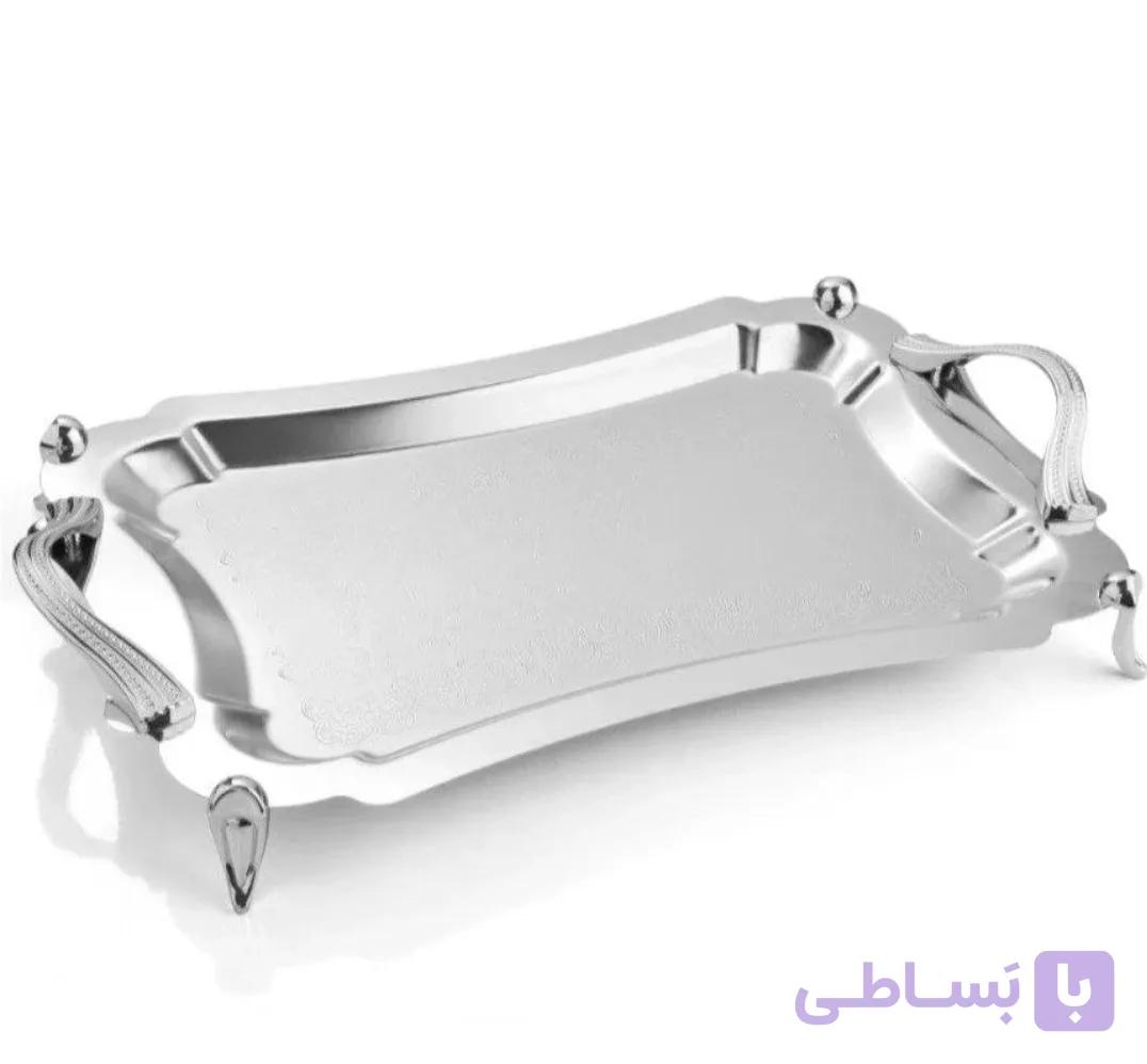 سینی مستطیل متوسط دالبر دسته نقره ای نگینی Waveساده پایه دار ریور کد B7177