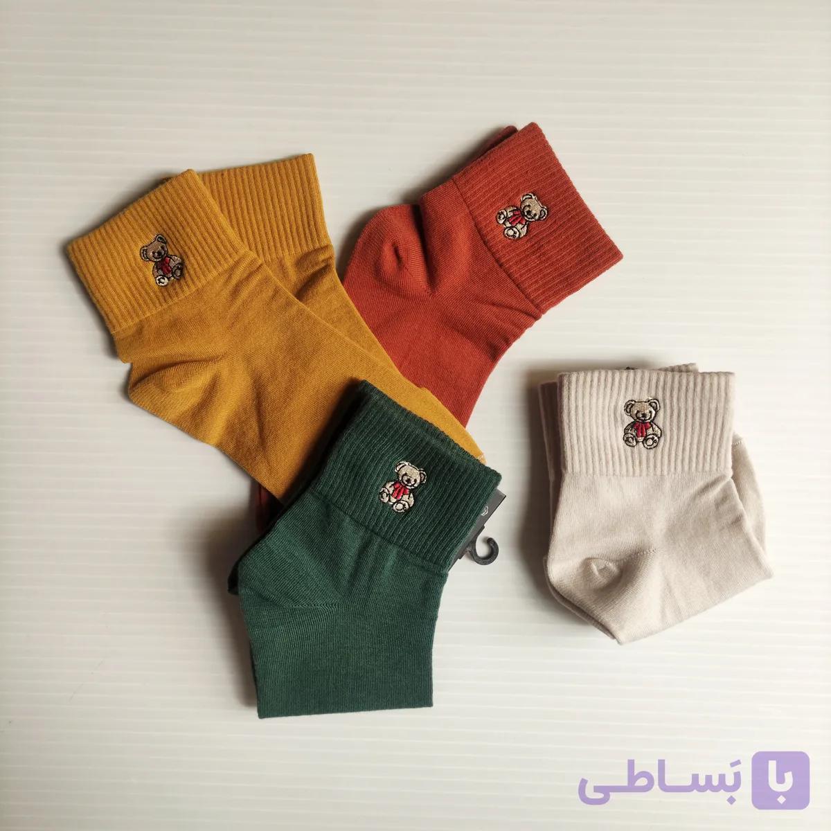 جوراب نخی دخترانه نیم ساق طرح تدی