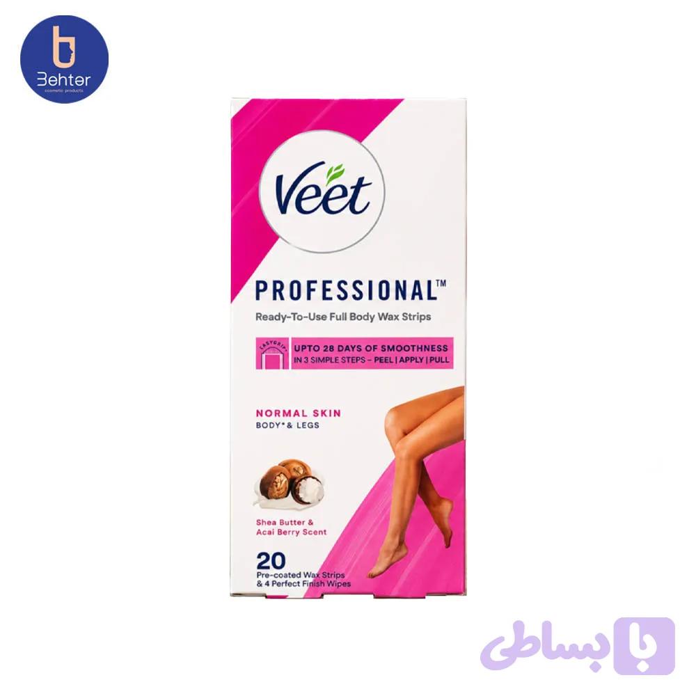 نوار مو بر ویت Veet مدل Professional مناسب پوست معمولی بسته 20 عددی