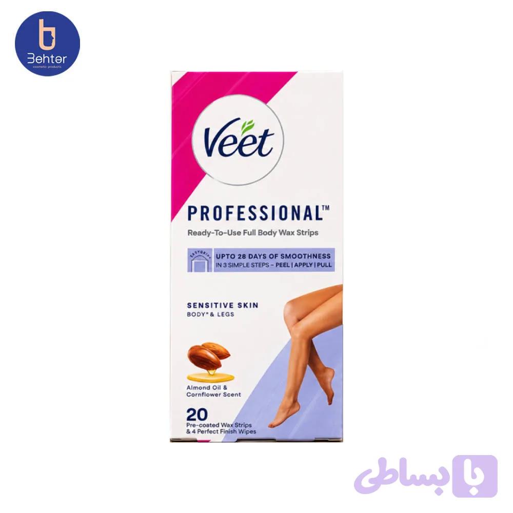 نوار مو بر ویت Veet مدل Professional مناسب پوست های حساس بسته 20 عددی