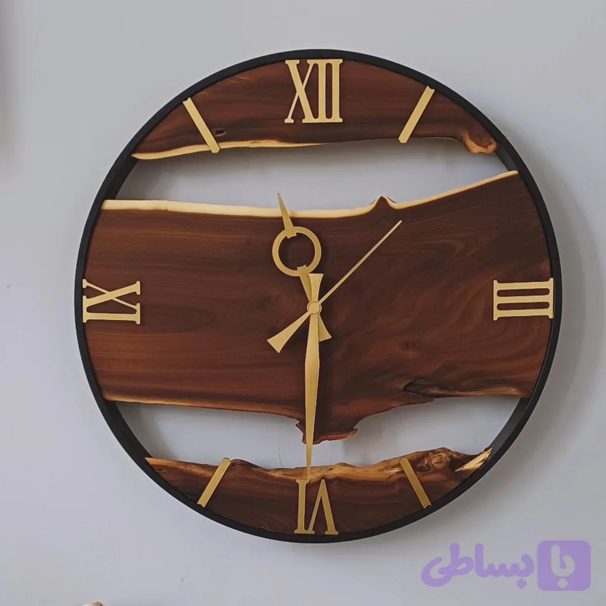 ساعت دیواری روستیک قطر ۵۰ سانتیمتر چوب سنجد