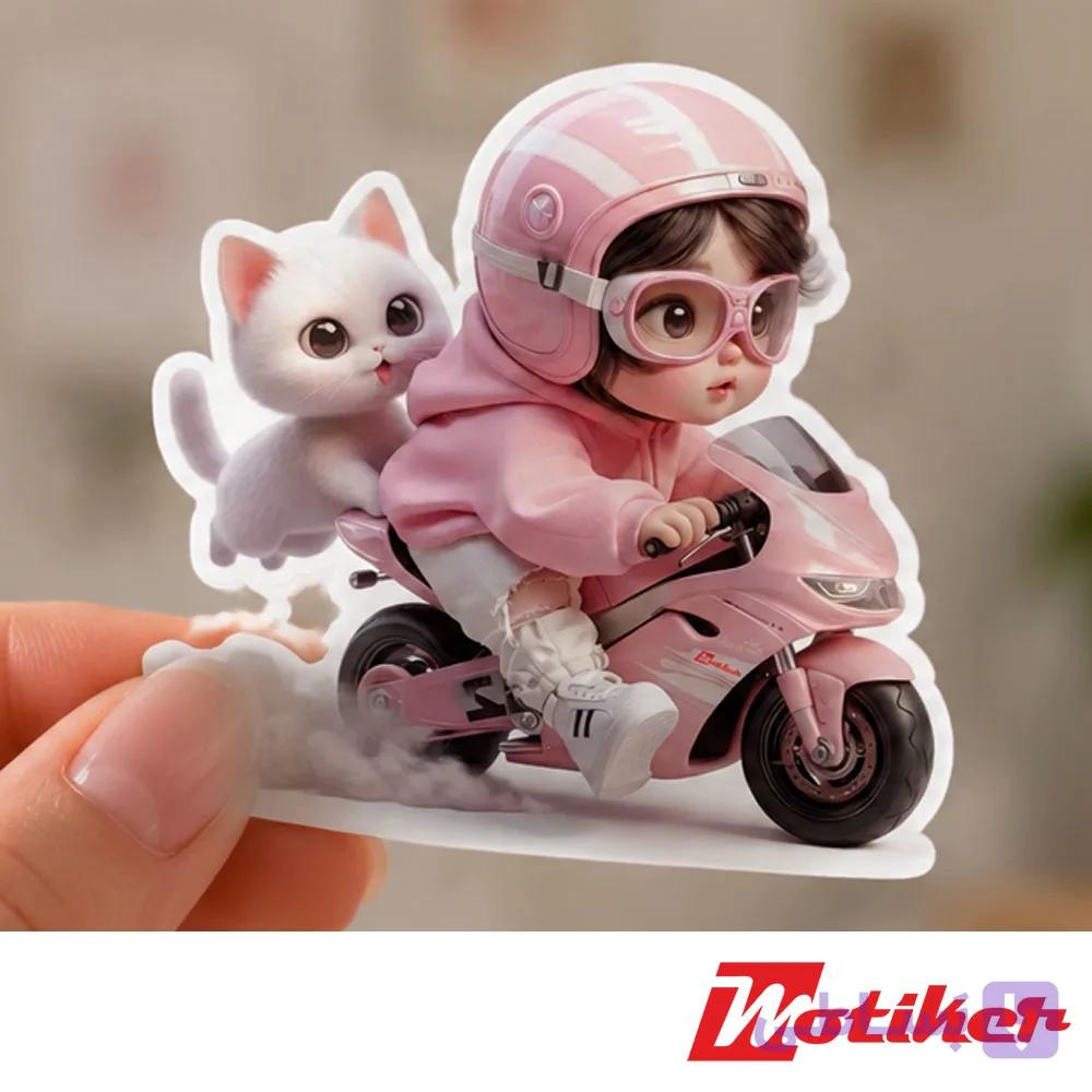 استیکر دختر موتورسوار Pink Racing Girl
