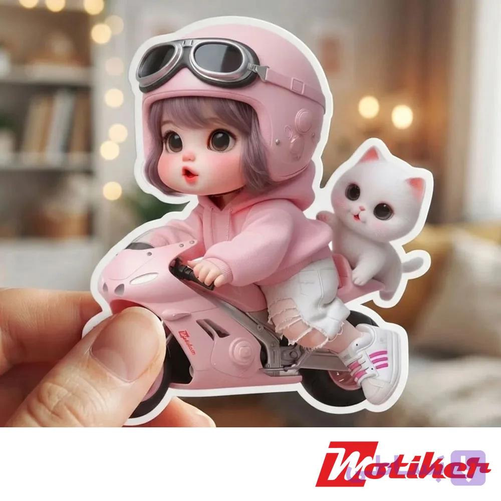 استیکر دختر موتورسوار Pink Flame Rider — تصویر 1