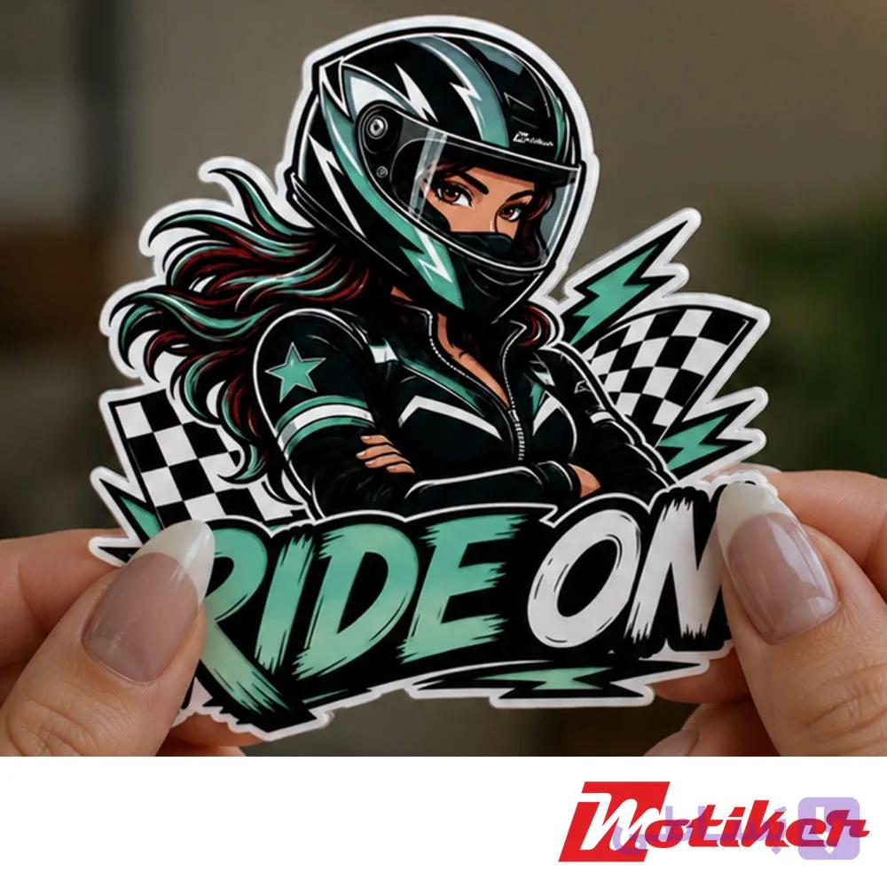 استیکر دختر موتورسوار Ride On