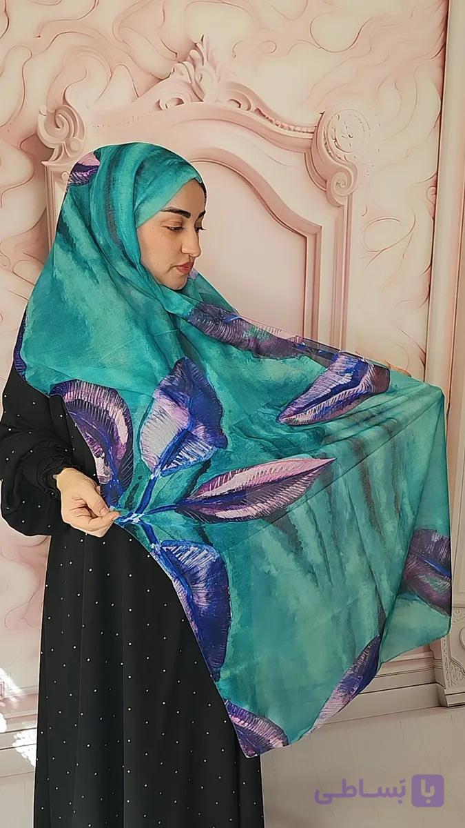 شال نخی طیف رنگی سبز طرحدار قواره حدودی 185×۶۵