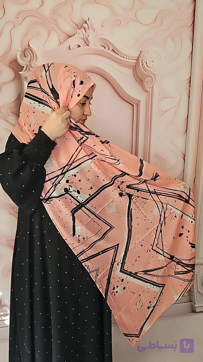 شال نخی طیف رنگی صورتی و گلبهی قواره حدودی 185×۶۷