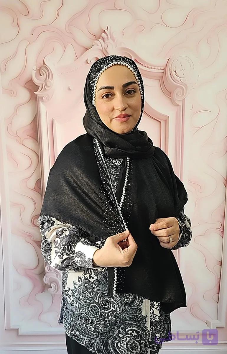 شال کوپرا نگیندار دور مروارید دوزی قواره ۱۸۰×۷۰