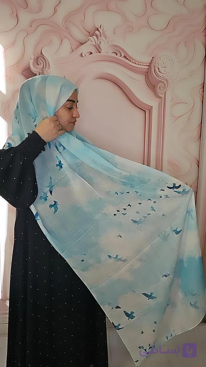 شال نخی طیف رنگی آبی طرحدار قواره حدودی 185×۶۵