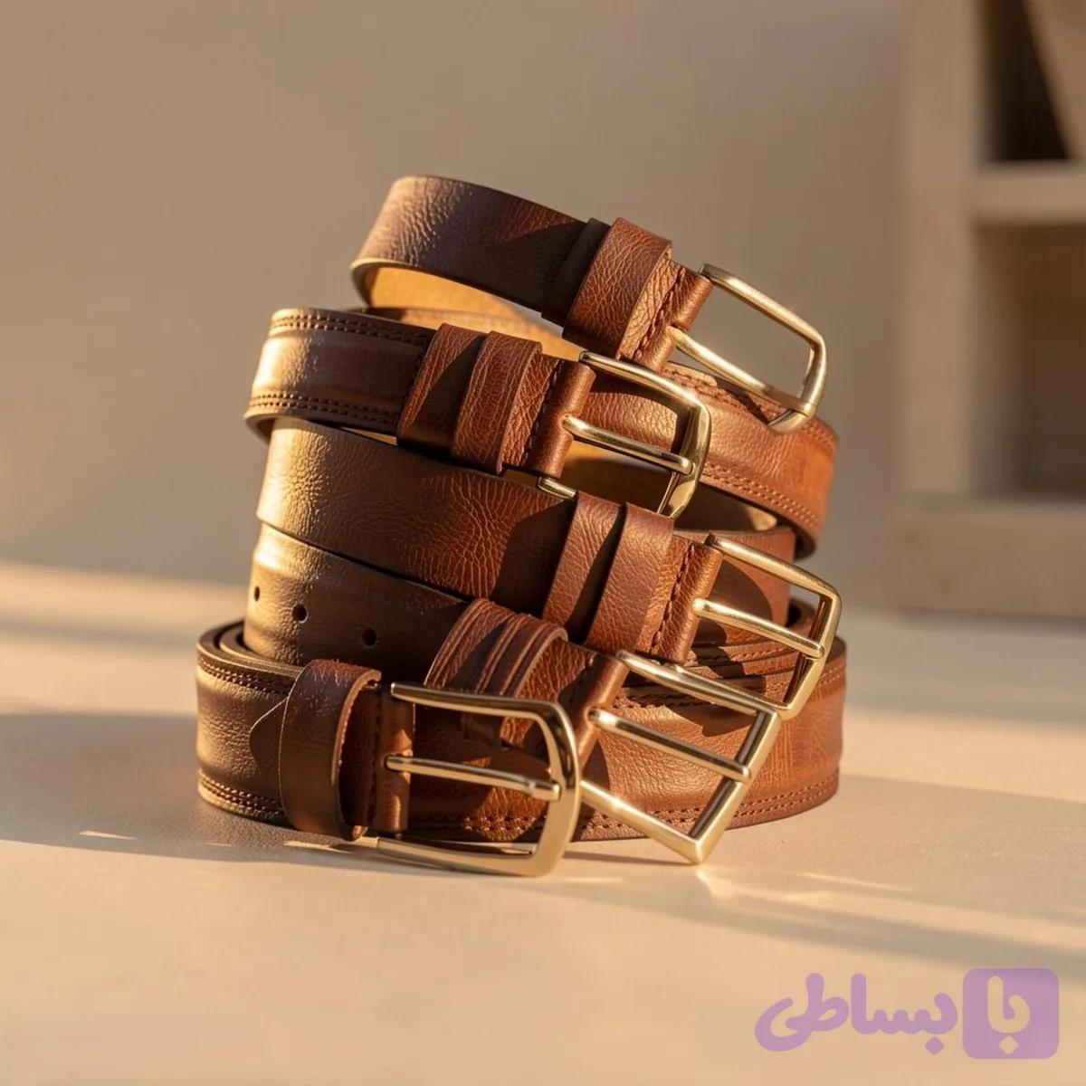 کمربند مردانه چرم طبیعی — تصویر 1