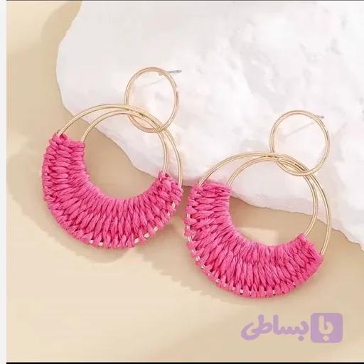 گوشواره آویز حصیربافت بزرگ بهمراه جعبه و بگ کادویی — تصویر 1