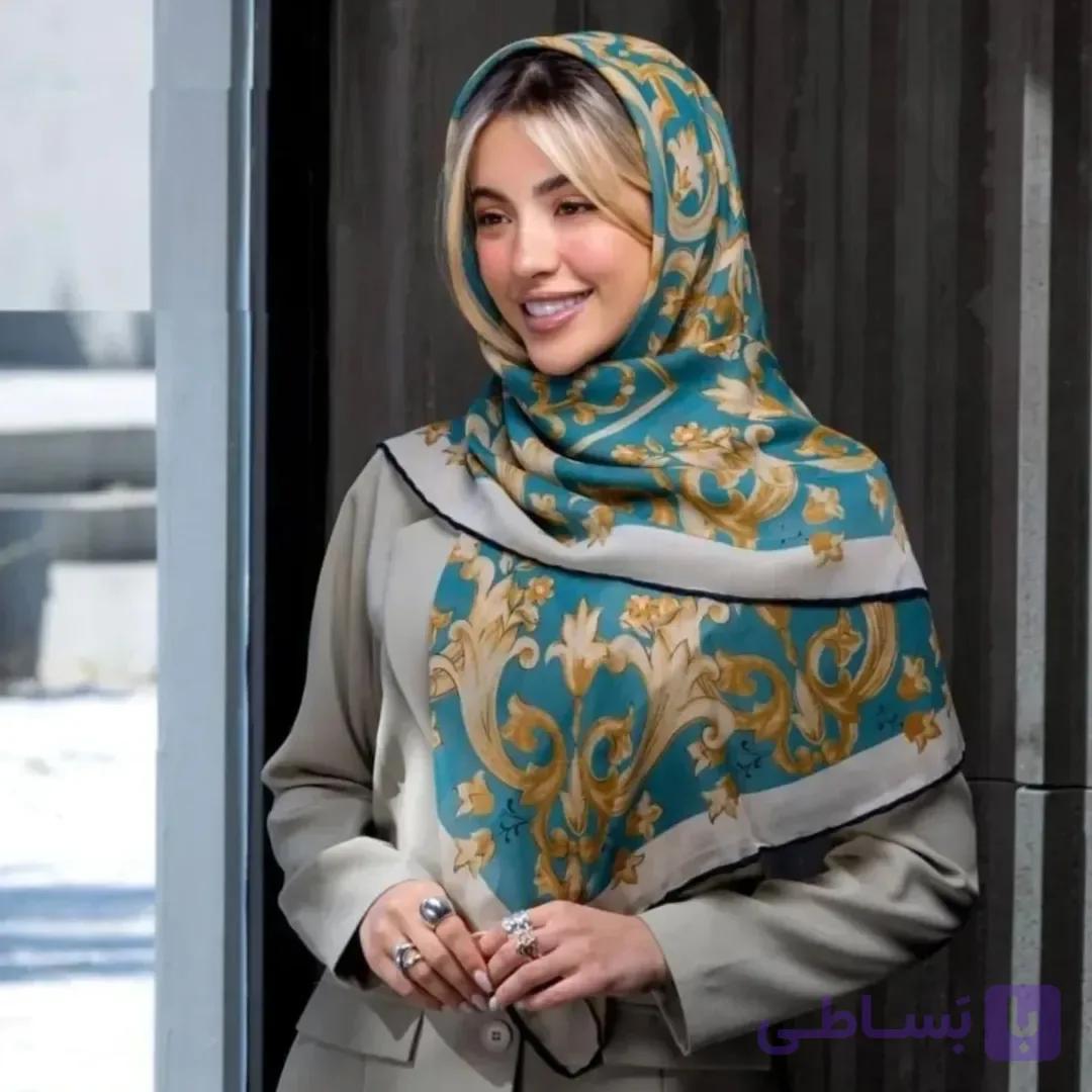روسری نخی طرح دار دور دست دوز