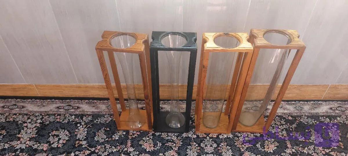 گلدان بامبو طرح لاله ای بلند ترکیب ترموود و شیشه کد MOT-60