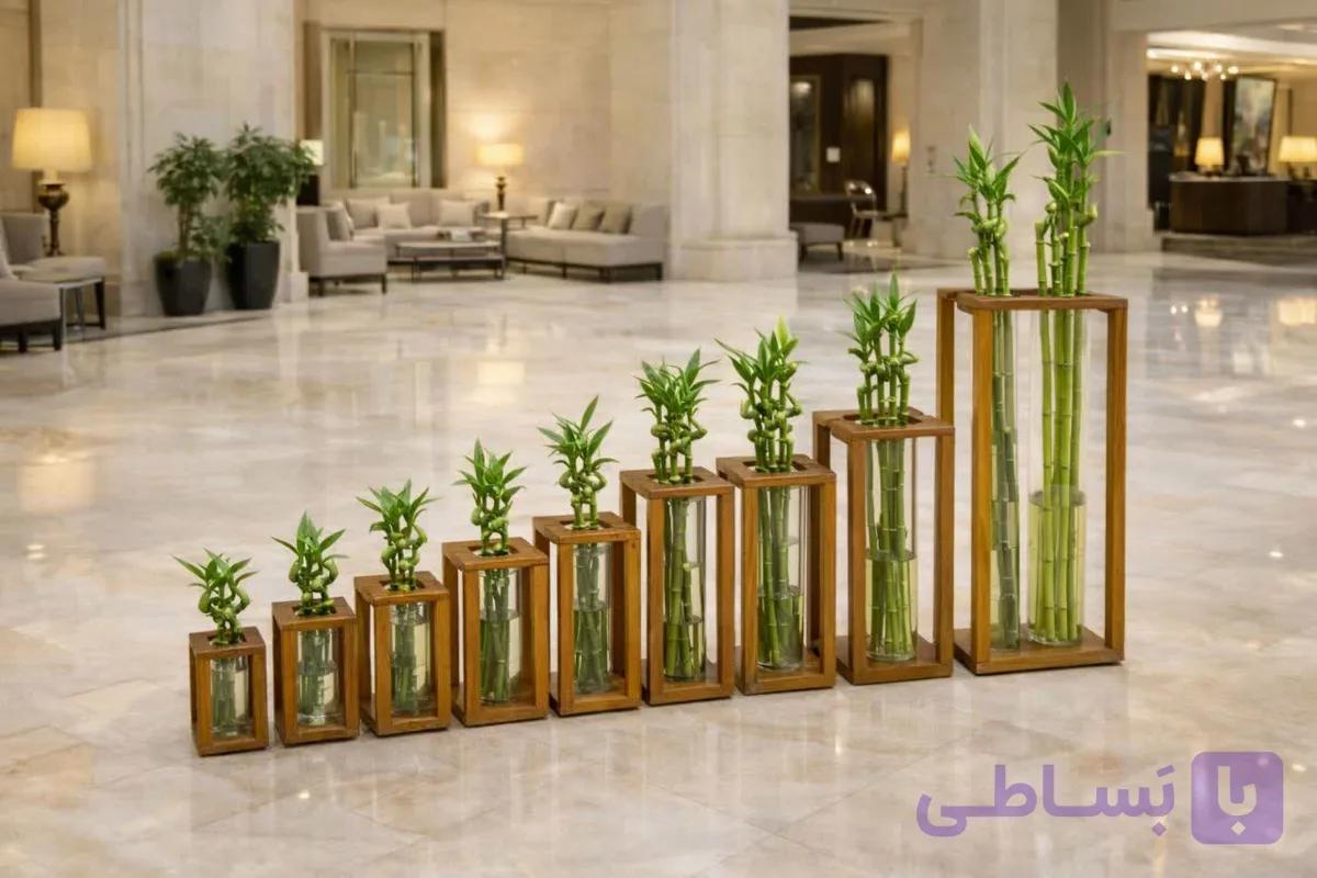 گلدان بامبو فانتزی شیشه و چوب ترموود مدل W40