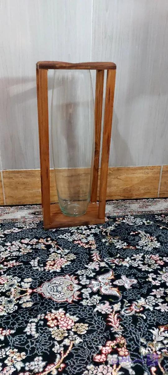 گلدان ترکیبی شیشه و چوبی ترموود سایز بزرگ مدل K45