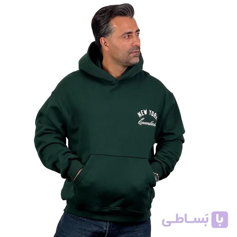 هودی سه نخ چاپی سبز یشمی — تصویر 1