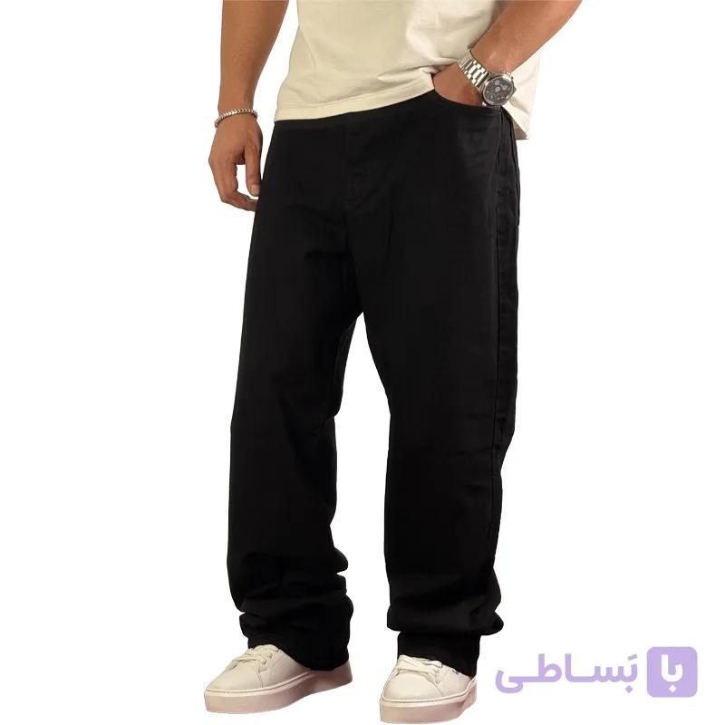 شلوار جین بگ کجراه ترک مشکی زاپ خراش — تصویر 1