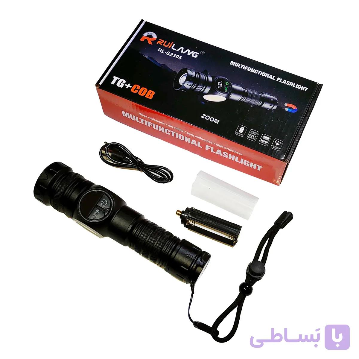 چراغ قوه زومدار RL-S2305 با COB و باتری قابل تعویض برند Ruilang — تصویر 1