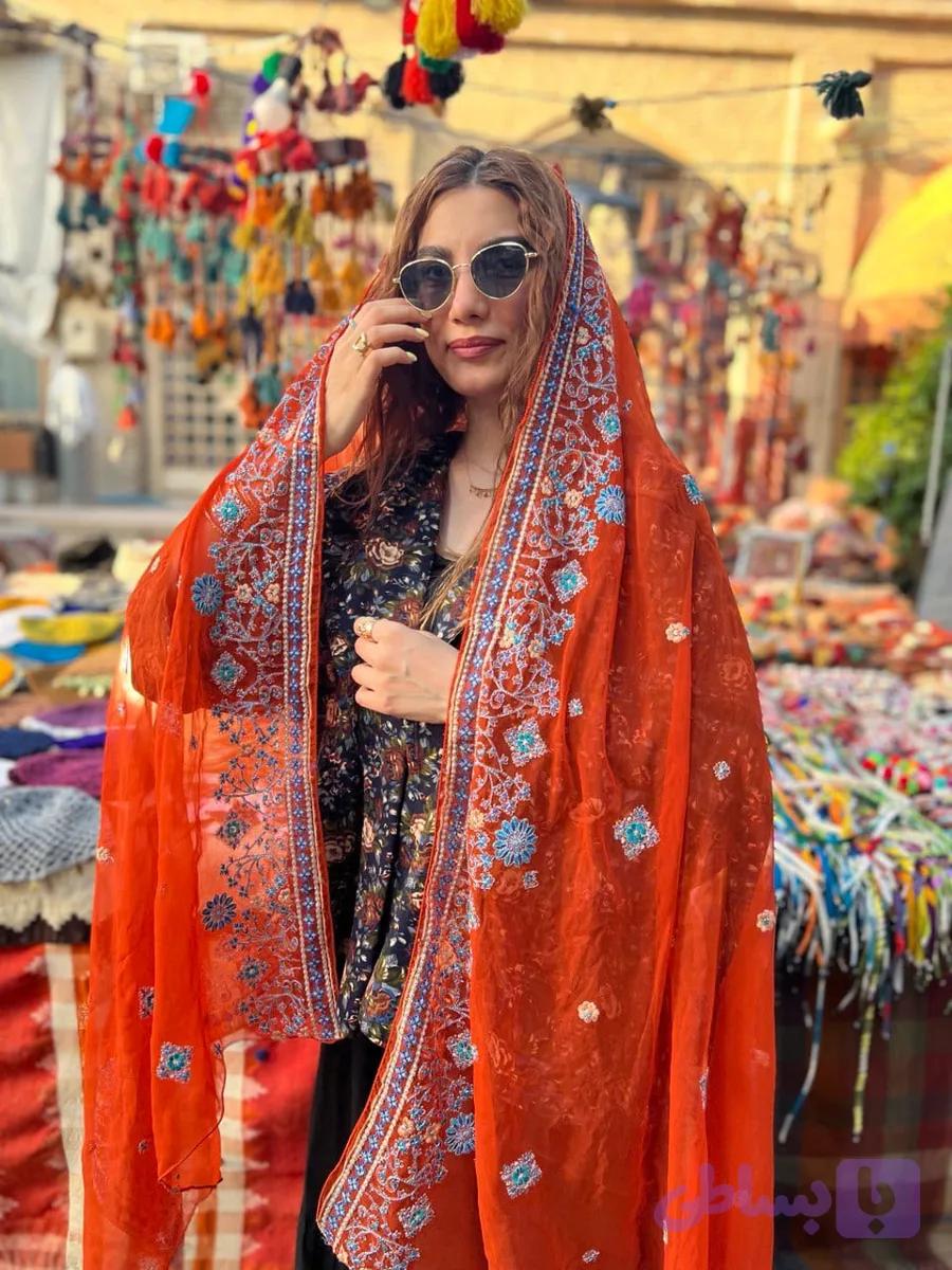 شال هندی نارنجی غنچه