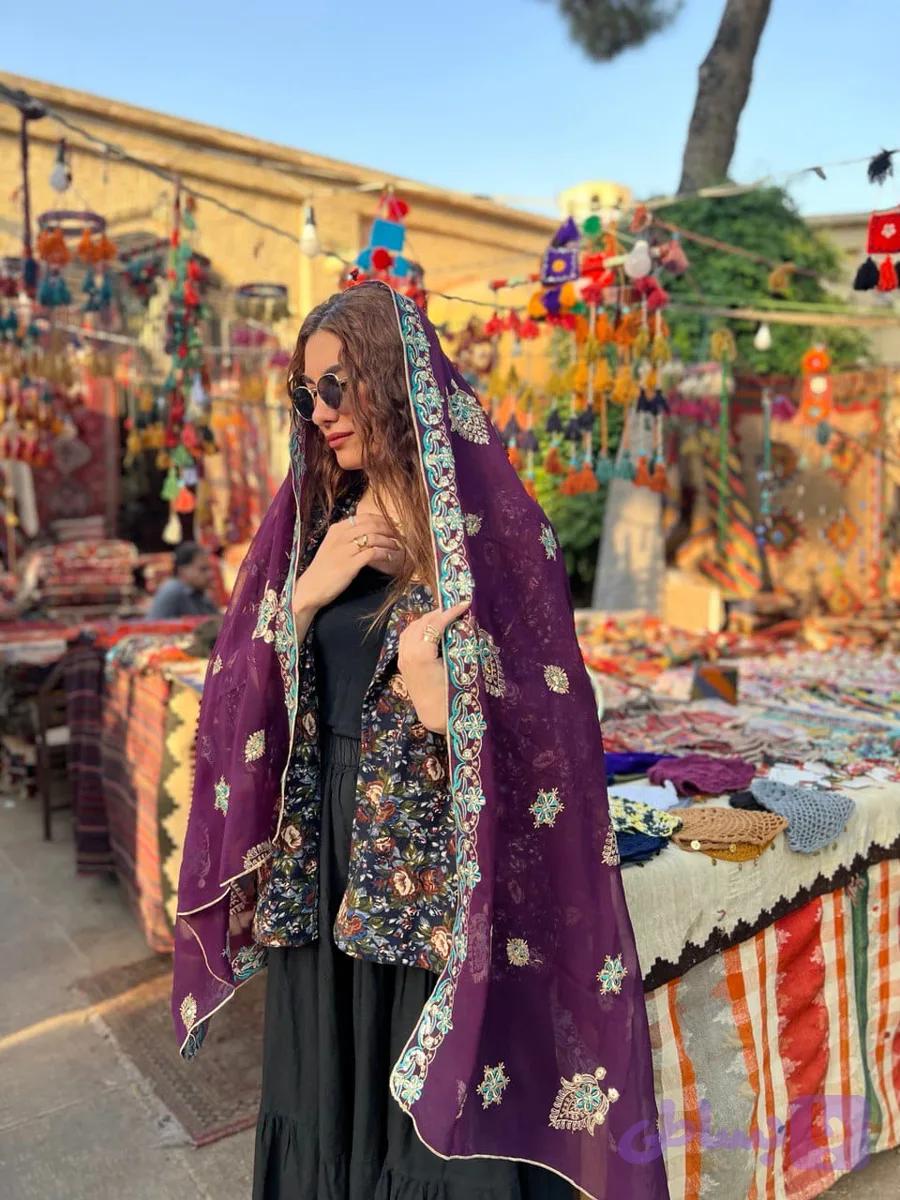 شال هندی بنفش بادمجونی