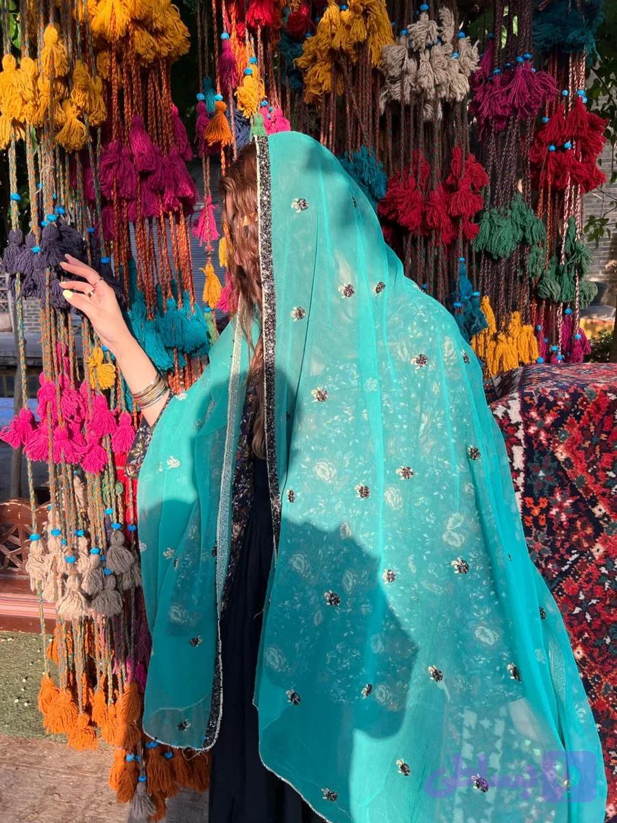 شال هندی سبز آبی