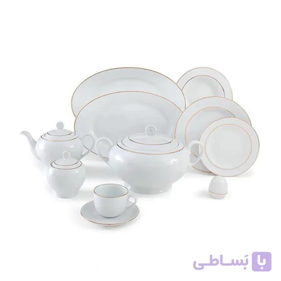 سرویس «اقتصادی» چینی زرین طرح یاسمن لب طلایی (گلدن لاین) 12 نفره 76 پارچه پیکره رادیانس — تصویر 1