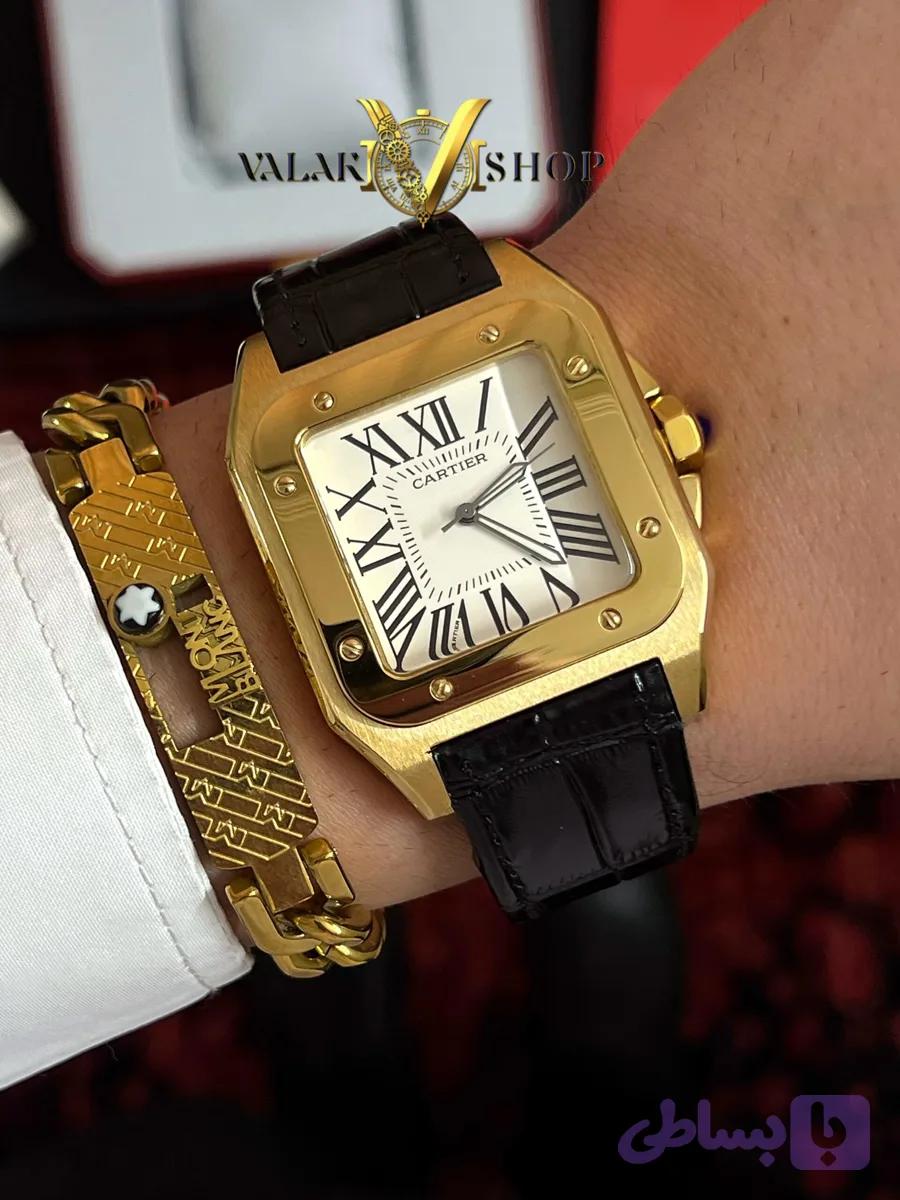 ساعت مردانه کارتیه سانتوس ۱۰۰ طلایی Cartier — تصویر 1