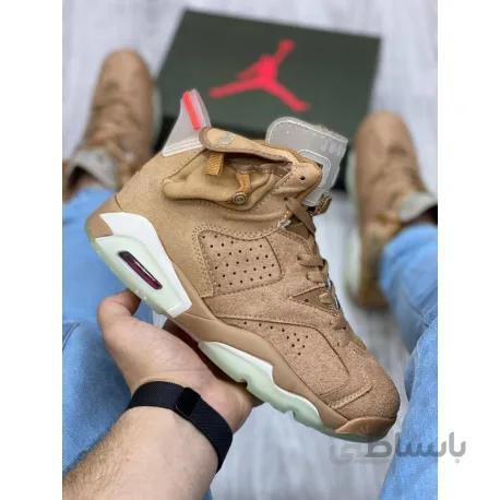 کفش ساقدار نایک جردن 6 اصلی ویتنام Travis Scott x Air Jordan 6 British Khaki Up Close