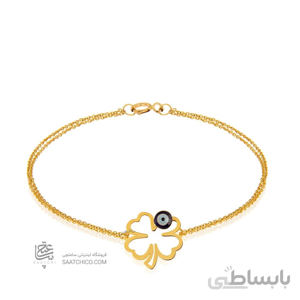 دستبند طلا طرح شبدر با چشم نظر کد LB123