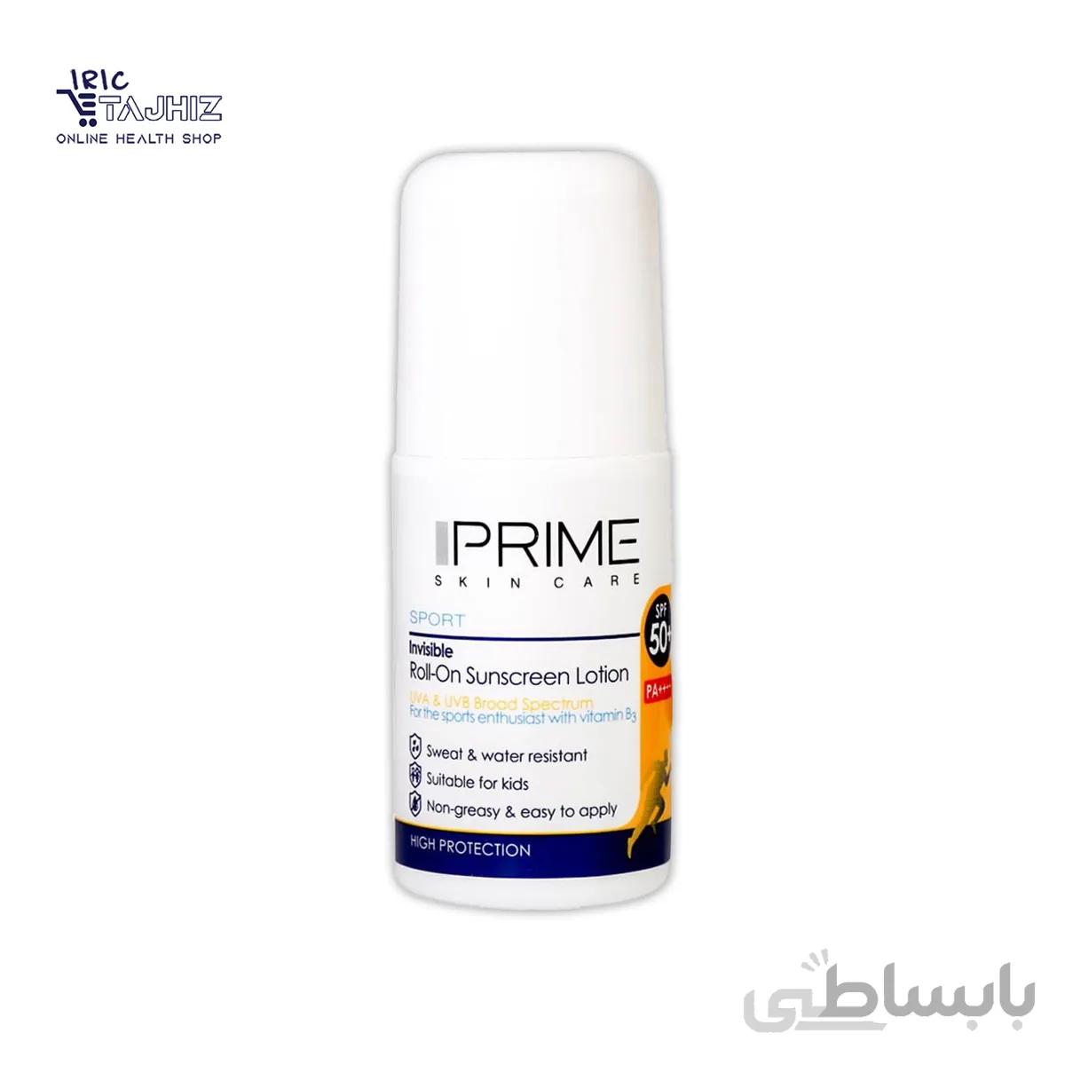 لوسیون ضد آفتاب اس پی اف 50 رول آن و فاقد رنگ 50 میلی لیتر پریم ا Prime Invisible Roll On Sunscreen Lotion