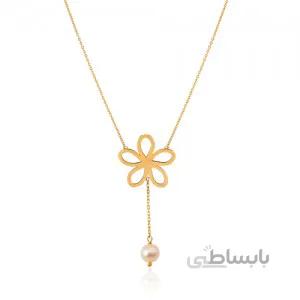 گردنبند طلا زنانه طرح گل با مروارید کد XN400