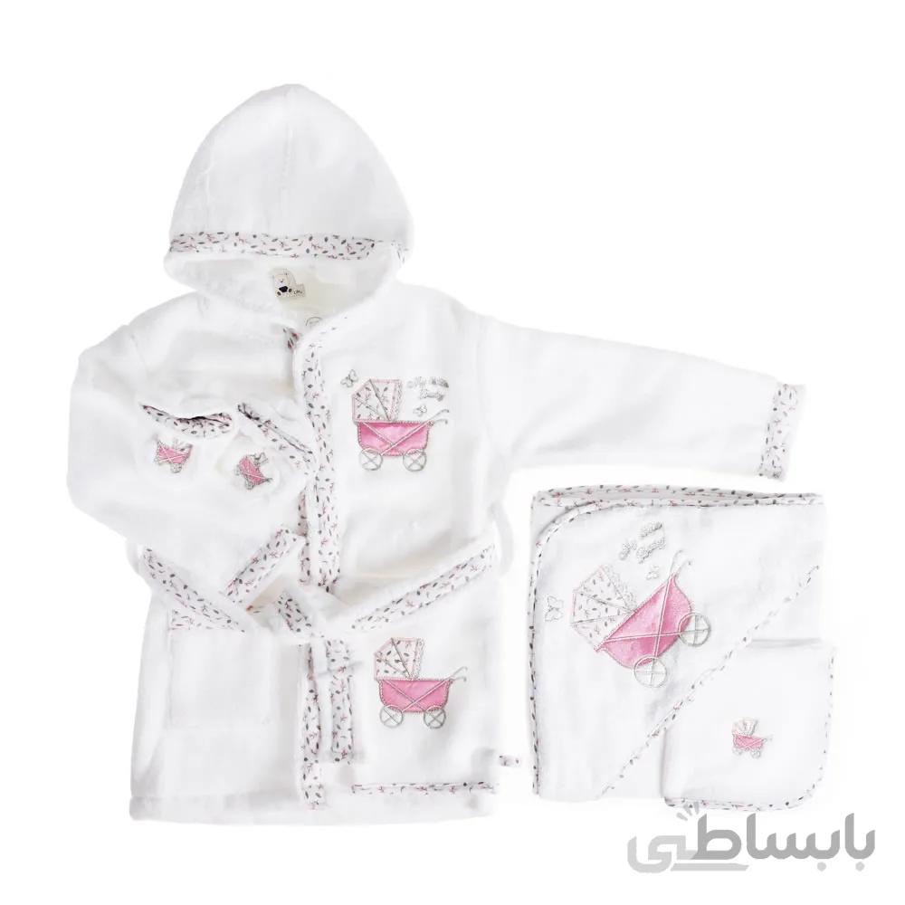 ست حوله نوزادی 5 تکه طرح کالسکه صورتی بیبی فورلایف Baby4life