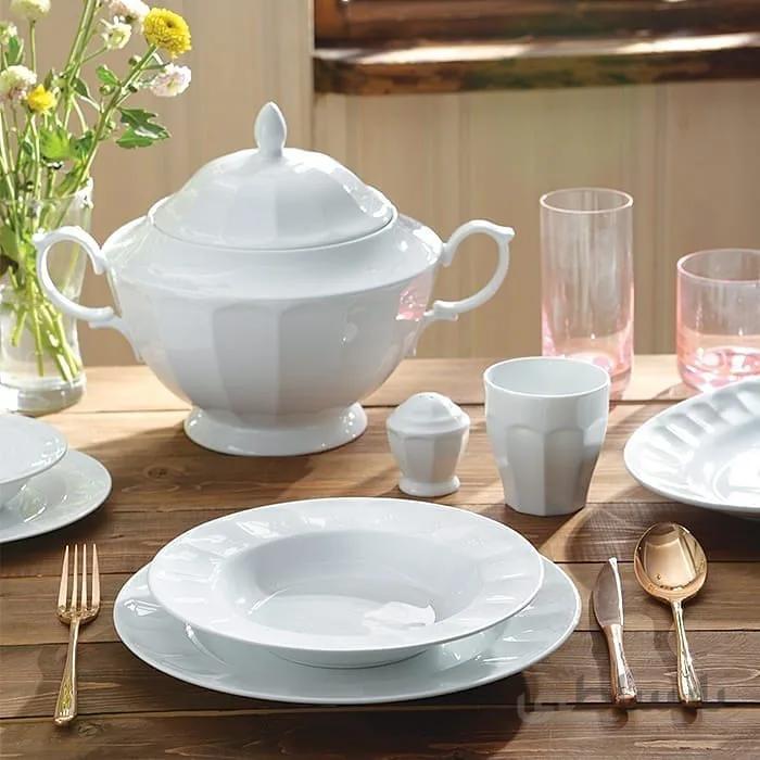 سرویس چینی زرین 12 نفره کامل سفید نئوکلاسیک (103 پارچه) ا Zarin Iran Neo-Classic White 103 Pieces FDC Dinnerware Set