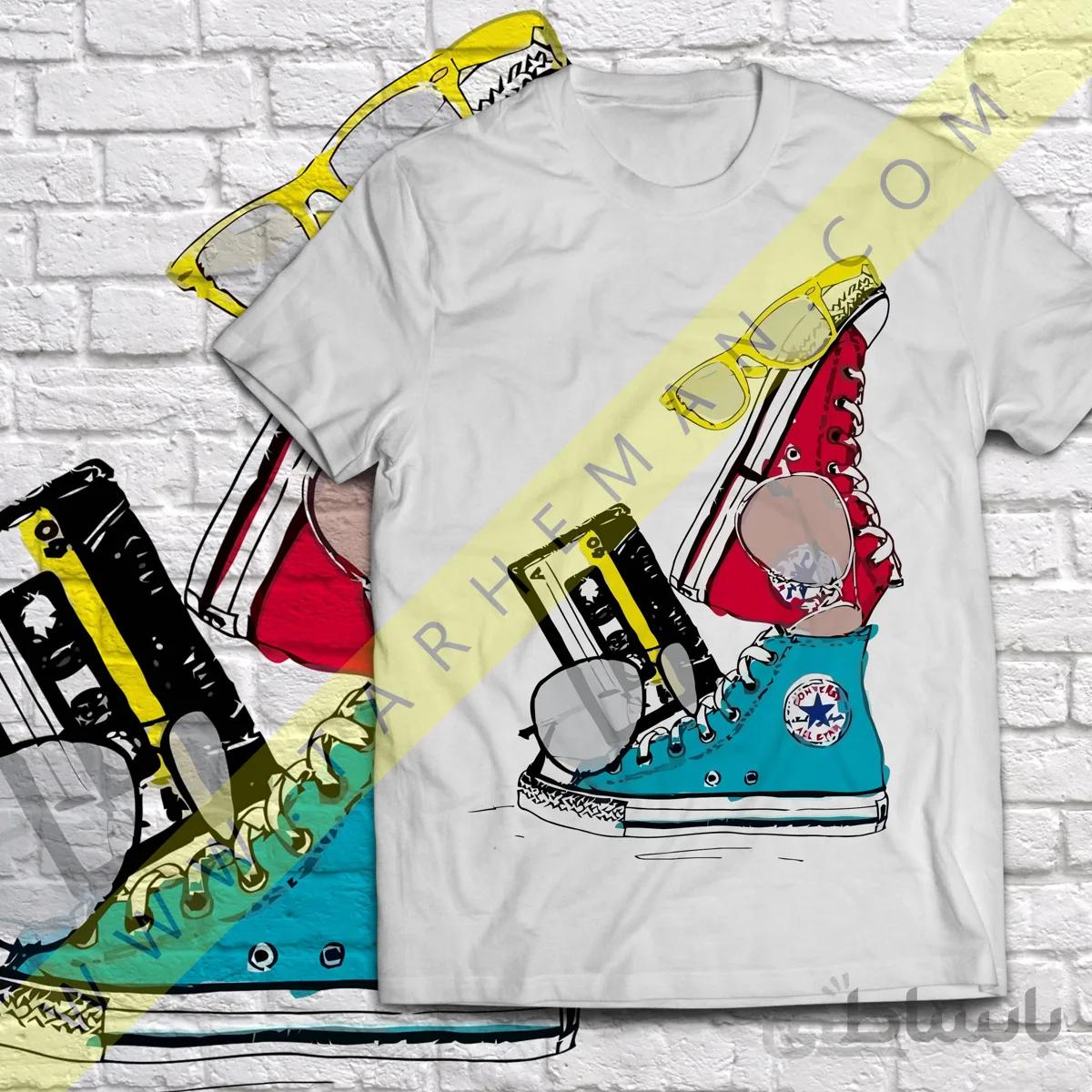 تی شرت با طرح زیبا از کفش کانورس و عینک ریبن-Convers shoes-Rayban galsses