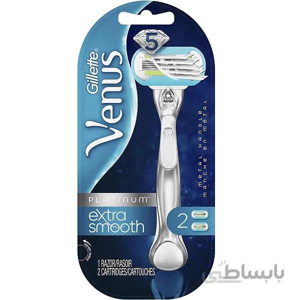 تیغ اصلاح پلاتینی ونوس مدل Extra Smooth ژیلت (Gillette) | دارای تیغه یدکی اضافه، مخصوص خانمها ا Gillette Venus Platinum Extra Smooth Razor