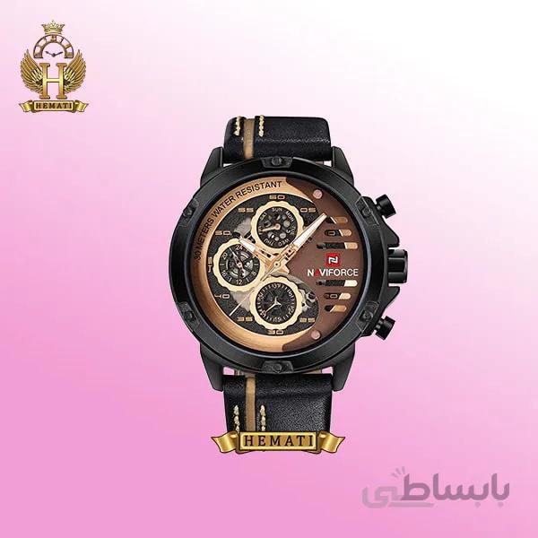 ساعت مچی مردانه نیوی فورس Naviforce NF9110M بند چرم مشکی رزگلد