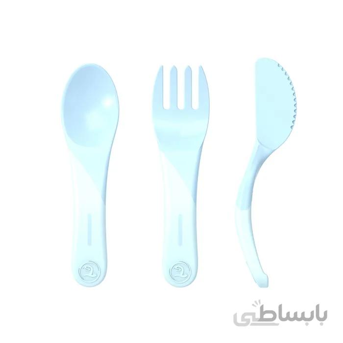 ست قاشق چنگال و کارد زاویه دار تویست شیک آبی