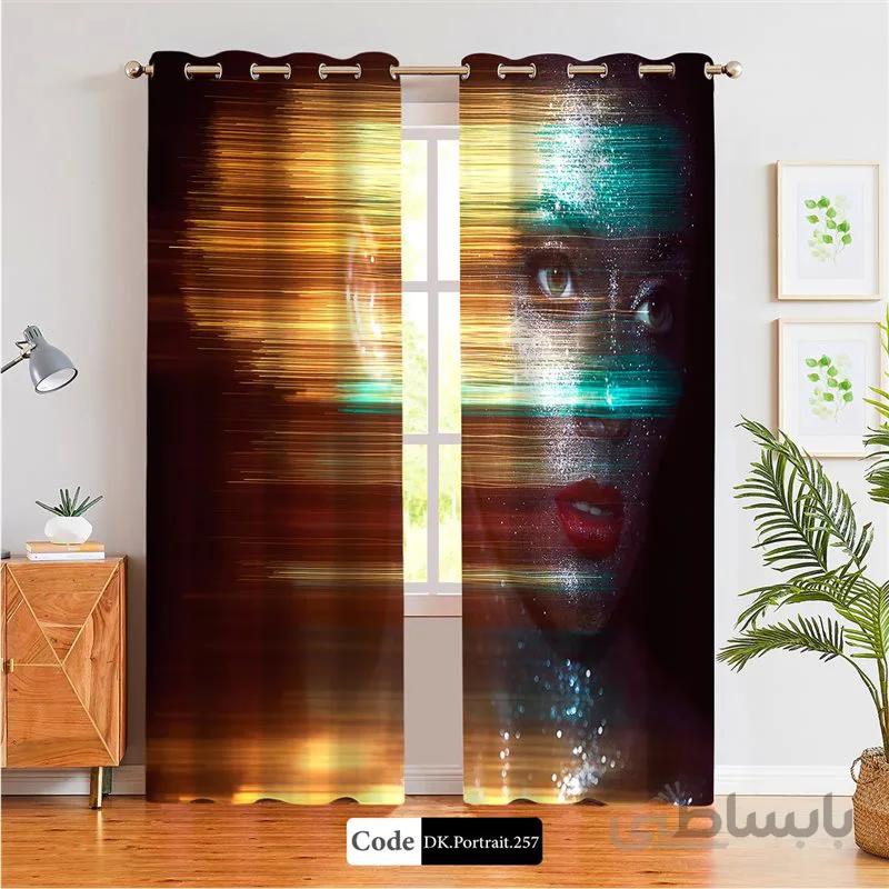 پرده پانچی (هازان و مخمل) کد DK.Portrait.257 طرح چهره زن اکلیلی در نور