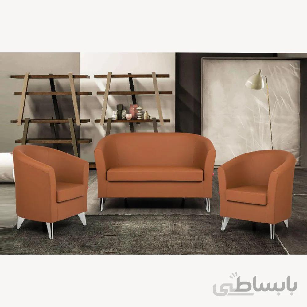 مبل تک نفره کلاف فلز – فوم سـرد تزریق شده در فلز – پایه فلز کروم – روکش چرم – تشک دوبل فوم سرد مدل ۷۳۳ تکنو سیستم