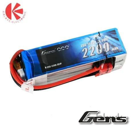 باتری لیتیوم پلیمر Gens 25C-3S 11.1V 2200mah