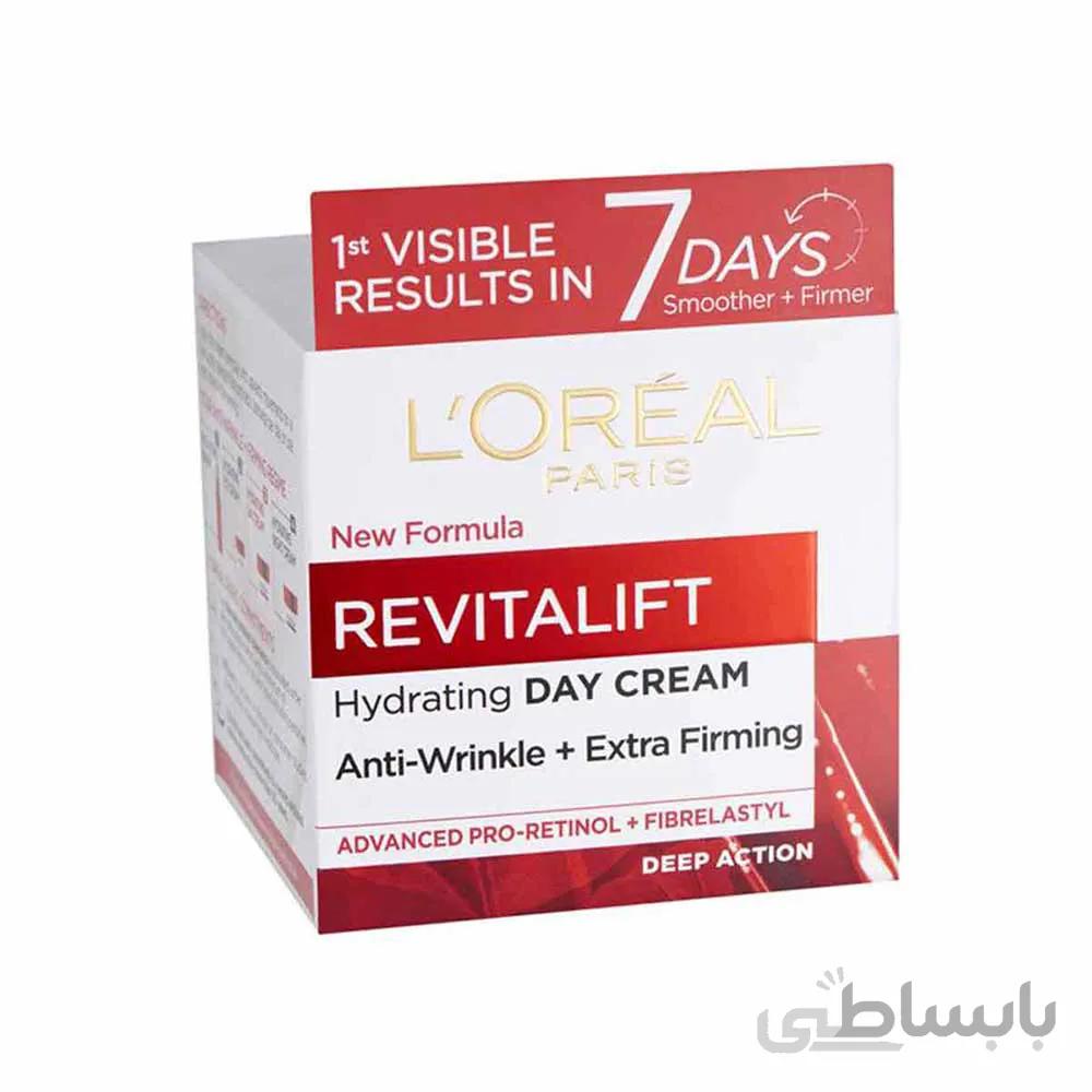 کرم روز ضد چروک و ابرسان لورال مدل revitalift حجم 50 میلی لیتر ا day cream hydrating loreal model revitalift 50ml