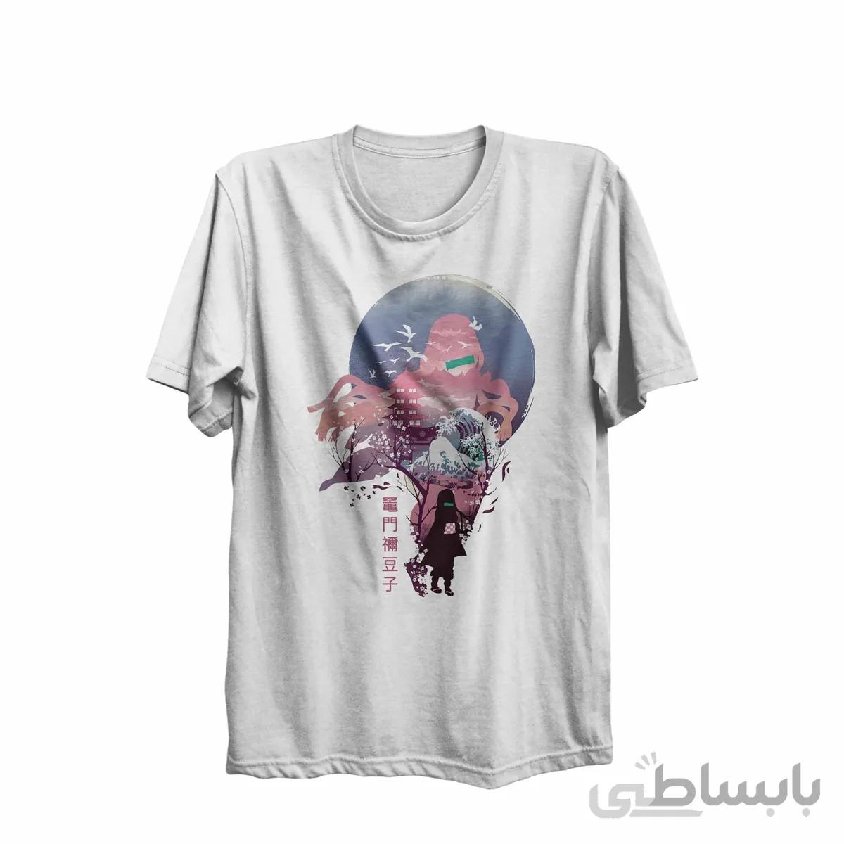 تیشرت یقه گرد سفید طرح انیمه شیطان کش Demon Slayer کدKCT10432