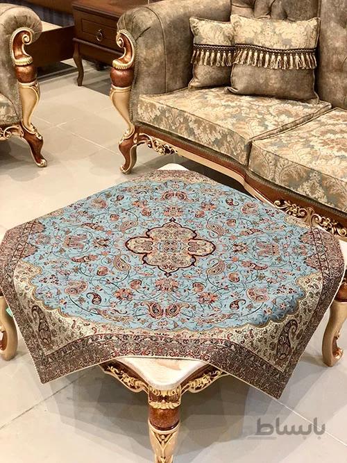 رومیزی مربع ترمه طرح سالار مشکی ابریشم کد 710 کد 410508