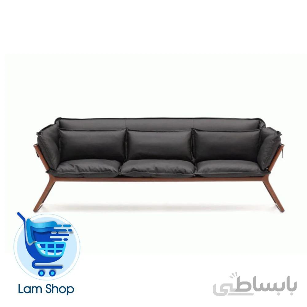 مبل سه نفره پایه چوبی Stay triple seat نظری (روکش چرم )