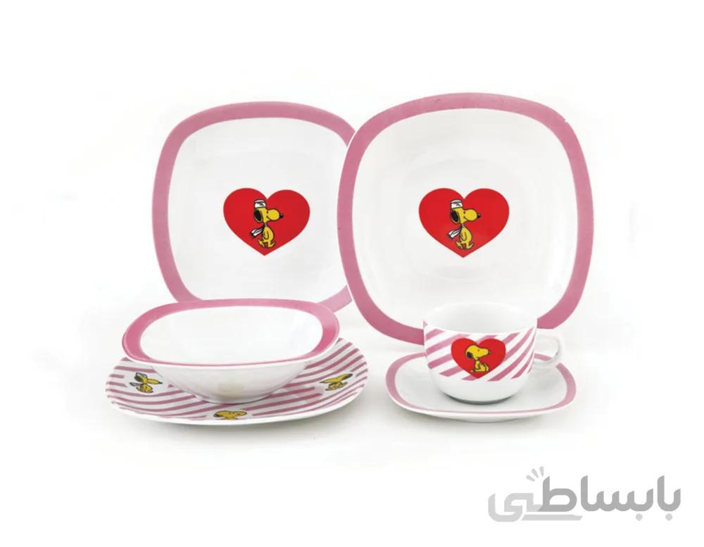 سرویس چینی زرین 1 نفره کودک اسنوپی صورتی (5 پارچه) ا Zarin Iran Quattro Pink-Snoopy 5 Pieces Porcelain Kid Dinnerware Set