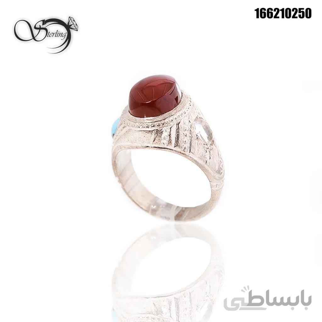 انگشتر نقره مردانه سه سنگ عقیق سرخ و درنجف و فیروزه کد:۱۷۳۵
