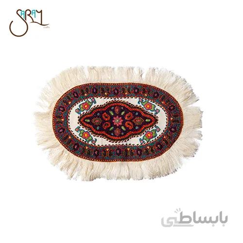 رومیزی پته دوزی بیضی کرمان طرح بته جقه کد 3501