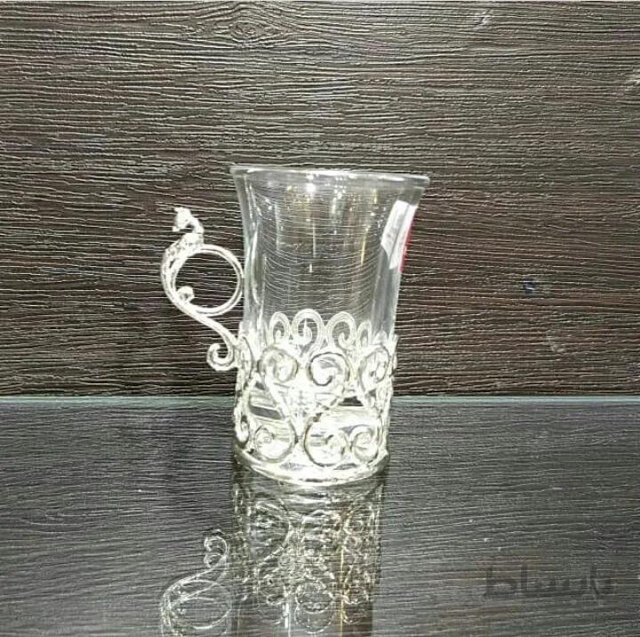 لیوان قهوه خوری دسته دار ترکیب کریستال و نقره نما ۶ عدد کد ۱۰۲۲۳۰