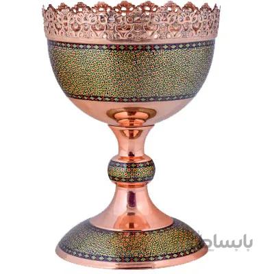 آجیل خوری مسی خاتم کاری اثر آقاجانی ارتفاع 32سانتی متر کد C-487