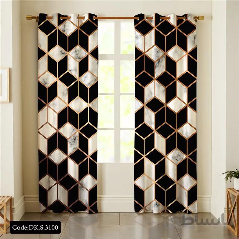 پرده پانچی (هازان و مخمل) کد DK.S.3100 طرح اسپرت مکعب های پیوسته