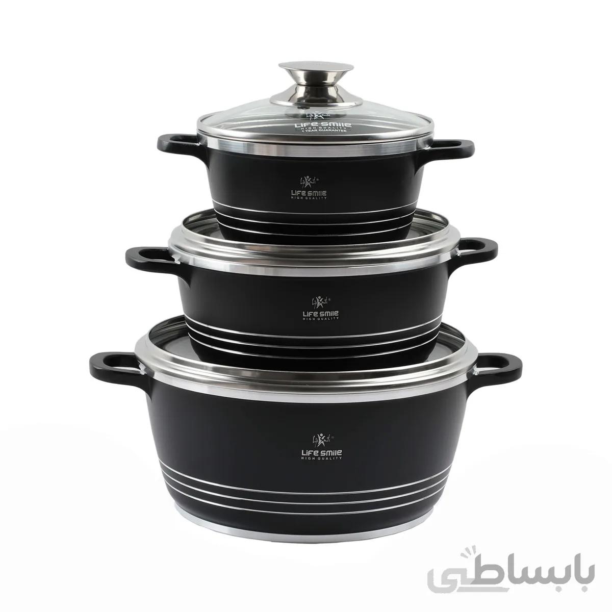 سرویس قابلمه سرامیکی لایف اسمایل مدل LUP 3BB شامل 6 پارچه ا LIFE SMILE LUP-3BB Cookware Set